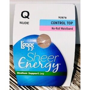Leggs Pantyhose No Roll Control Top Sheer Energy Medium Leg Support Q Nude